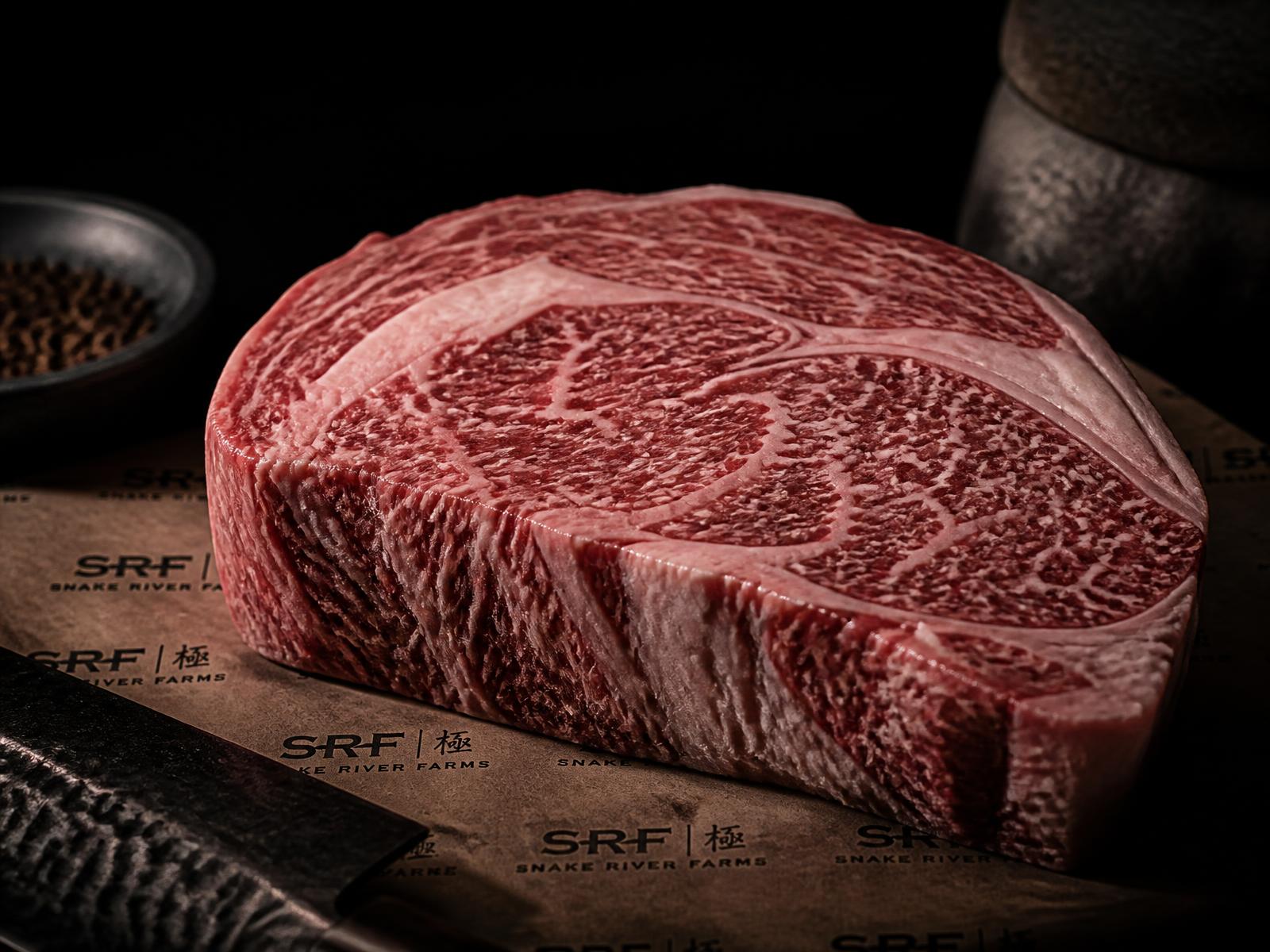 Premium marbled wagyu ribeye on butcher paper